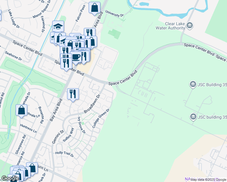 map of restaurants, bars, coffee shops, grocery stores, and more near 16635 Neumann Drive in Houston