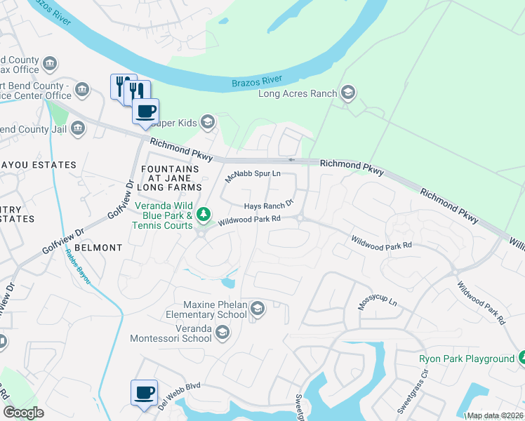 map of restaurants, bars, coffee shops, grocery stores, and more near 2006 Hays Ranch Drive in Richmond