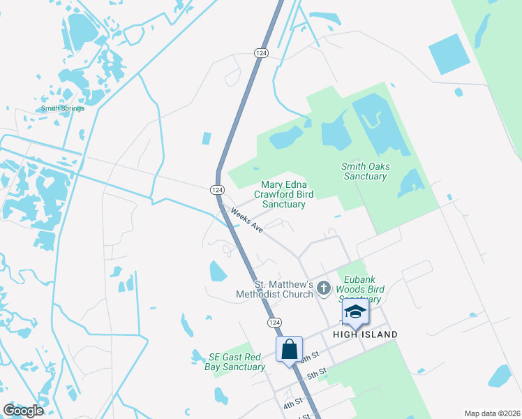map of restaurants, bars, coffee shops, grocery stores, and more near 2029 Winnie Street in Bolivar Peninsula