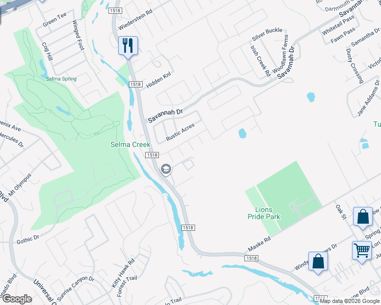 map of restaurants, bars, coffee shops, grocery stores, and more near Rustic Acres in Selma