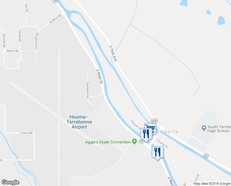 map of restaurants, bars, coffee shops, grocery stores, and more near 168 Presque Isle Drive in Houma