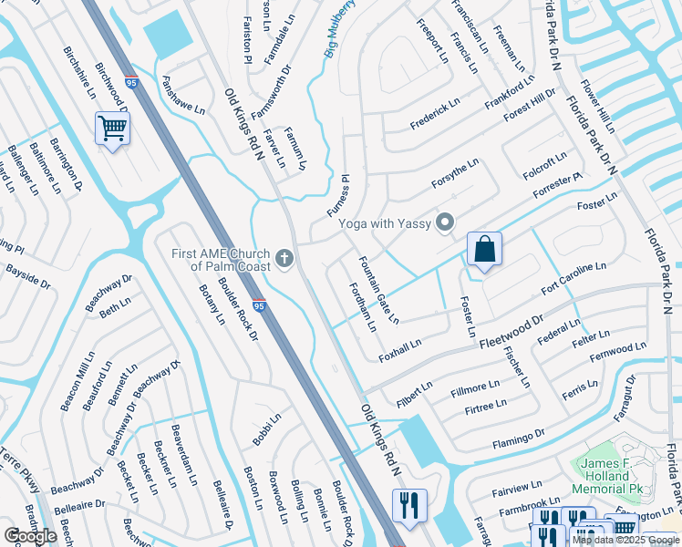 map of restaurants, bars, coffee shops, grocery stores, and more near 8 Fordham Lane in Palm Coast