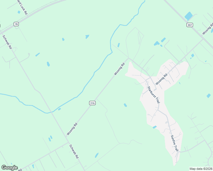 map of restaurants, bars, coffee shops, grocery stores, and more near County Road 316 in Guadalupe County