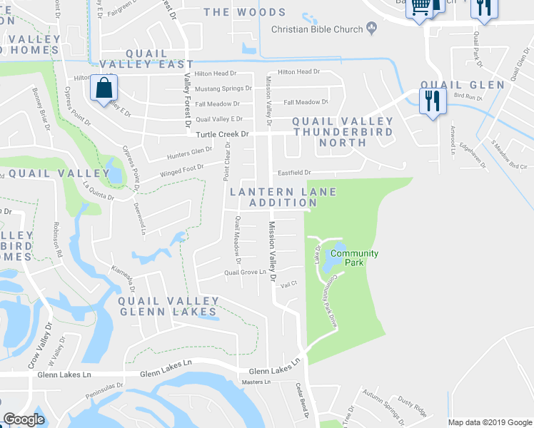 map of restaurants, bars, coffee shops, grocery stores, and more near 3502 Mission Valley Drive in Missouri City