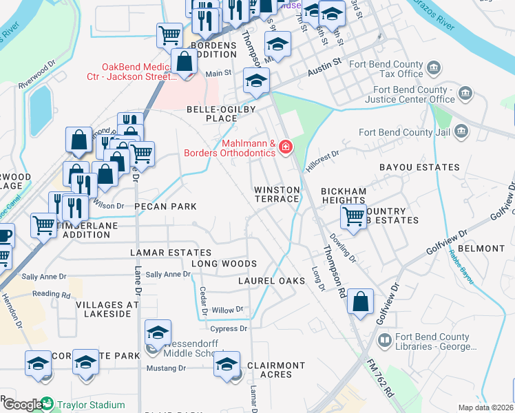 map of restaurants, bars, coffee shops, grocery stores, and more near 1502 Long Drive in Richmond