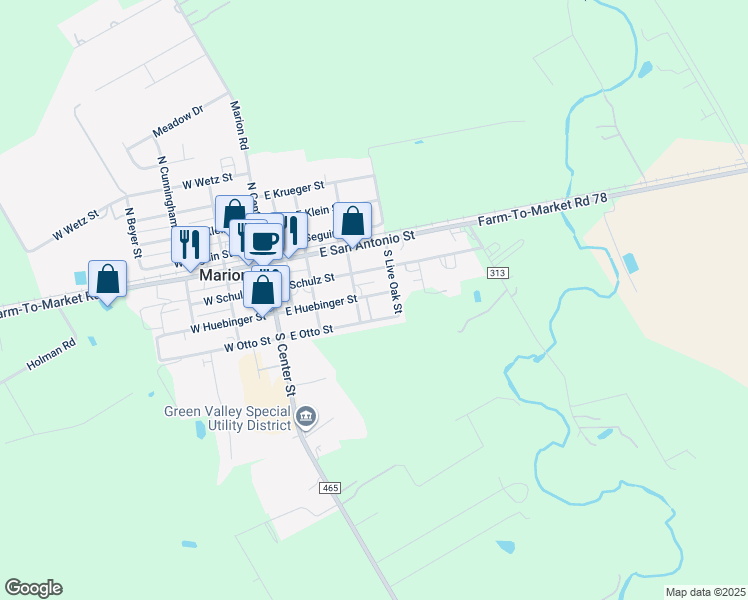 map of restaurants, bars, coffee shops, grocery stores, and more near 307 East Huebinger Street in Marion