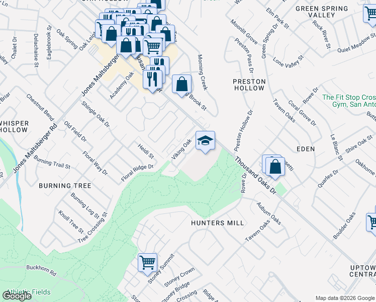 map of restaurants, bars, coffee shops, grocery stores, and more near 37 Sulfur Canyon in San Antonio