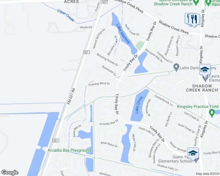 map of restaurants, bars, coffee shops, grocery stores, and more near 13603 Orchard Wind Lane in Pearland