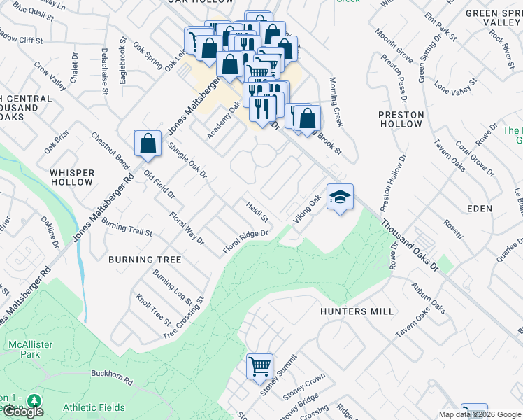 map of restaurants, bars, coffee shops, grocery stores, and more near 3011 Heidi Street in San Antonio