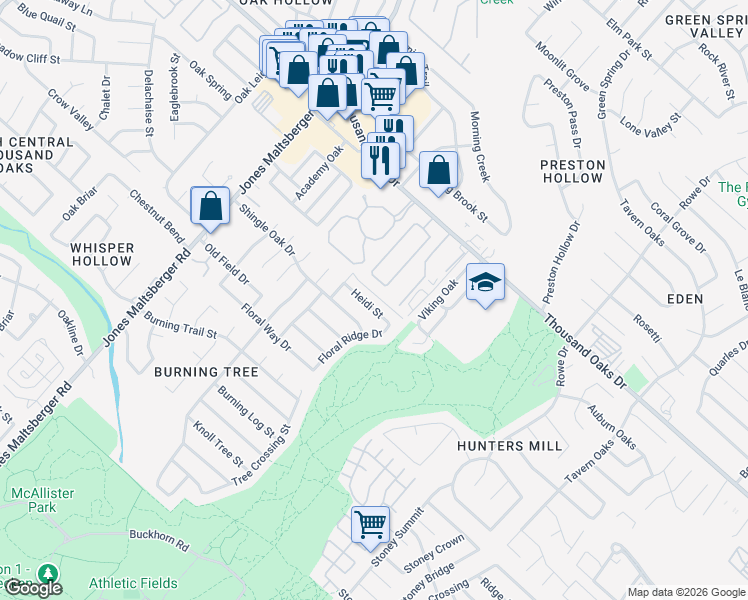 map of restaurants, bars, coffee shops, grocery stores, and more near 3011 Heidi Street in San Antonio