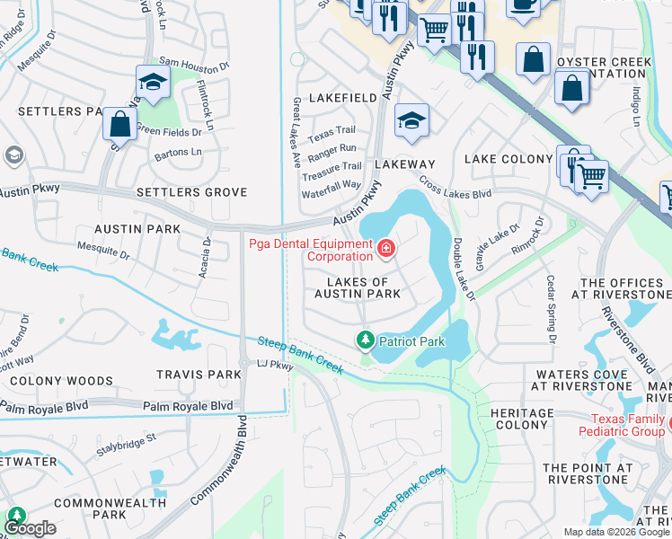 map of restaurants, bars, coffee shops, grocery stores, and more near 4418 Grand Cayman Drive in Sugar Land