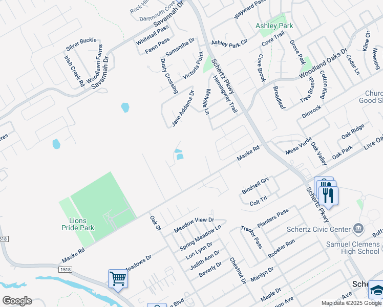 map of restaurants, bars, coffee shops, grocery stores, and more near 320 Maske Road in Schertz