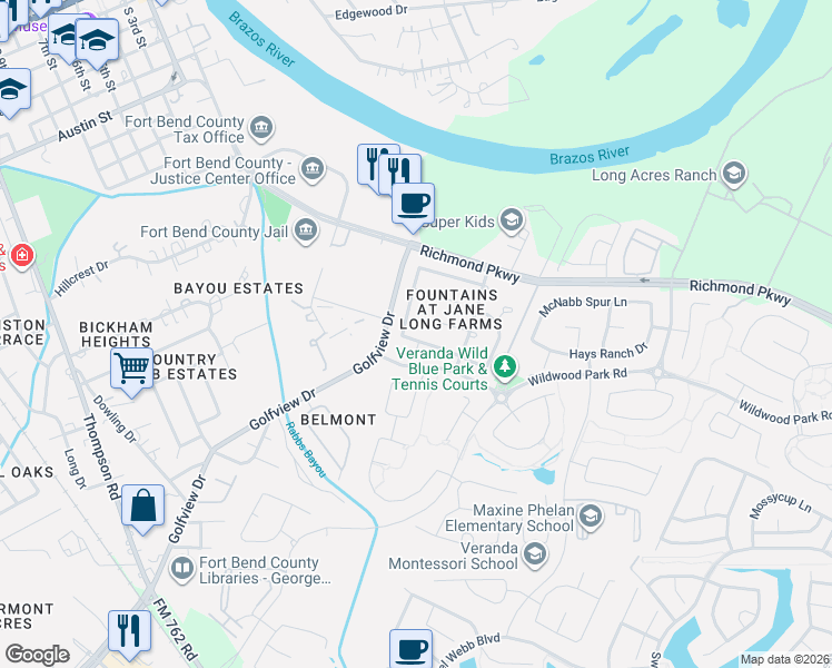 map of restaurants, bars, coffee shops, grocery stores, and more near 129 Emerald Loch Lane in Richmond