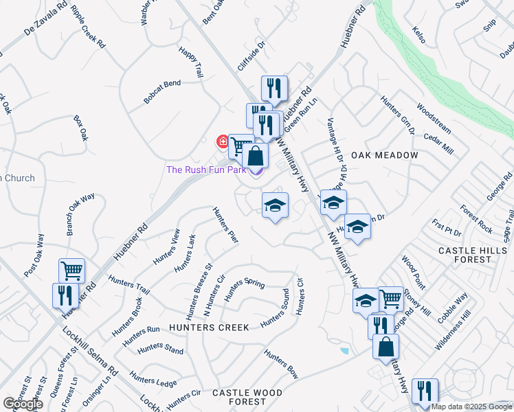 map of restaurants, bars, coffee shops, grocery stores, and more near 2914 Olmos Creek Drive in San Antonio