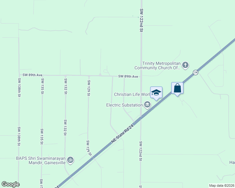 map of restaurants, bars, coffee shops, grocery stores, and more near 9106 Southwest 124 Street in Archer