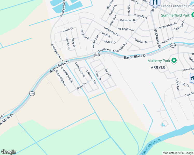 map of restaurants, bars, coffee shops, grocery stores, and more near 404 Edith Street in Houma