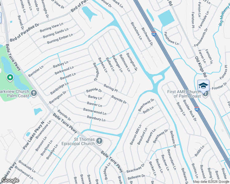 map of restaurants, bars, coffee shops, grocery stores, and more near 20 Barring Place in Palm Coast