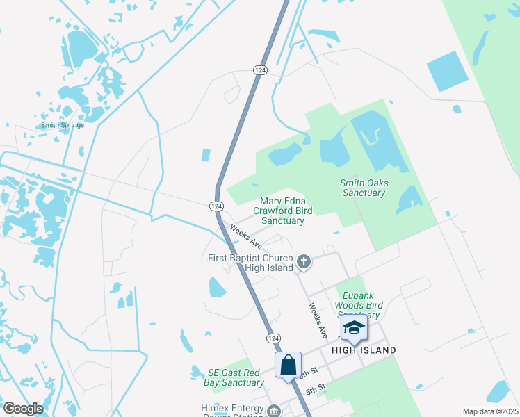 map of restaurants, bars, coffee shops, grocery stores, and more near 2053 Pierce Street in Bolivar Peninsula