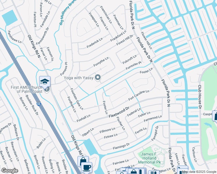 map of restaurants, bars, coffee shops, grocery stores, and more near 94 Foster Lane in Palm Coast