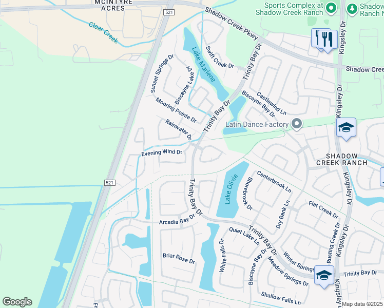 map of restaurants, bars, coffee shops, grocery stores, and more near 13512 Evening Wind Drive in Pearland