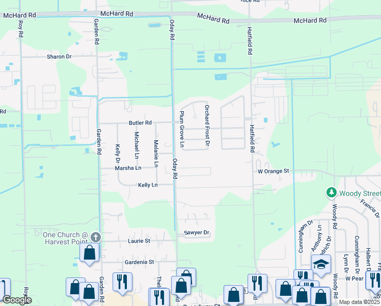 map of restaurants, bars, coffee shops, grocery stores, and more near 6011 Little Grove Drive in Pearland