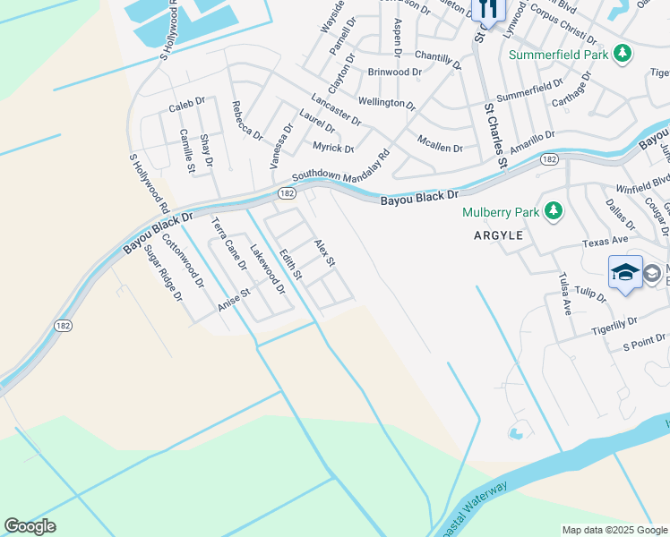 map of restaurants, bars, coffee shops, grocery stores, and more near 599 Alex St in Houma