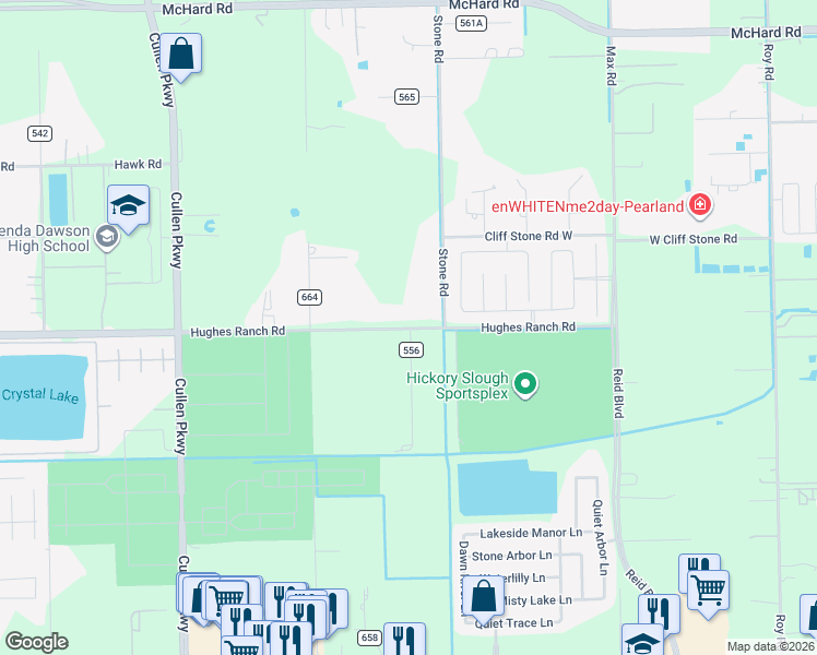 map of restaurants, bars, coffee shops, grocery stores, and more near 7905 County Road 403 in Pearland