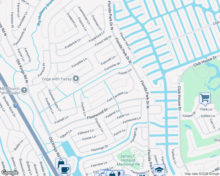 map of restaurants, bars, coffee shops, grocery stores, and more near 43 Folson Lane in Palm Coast