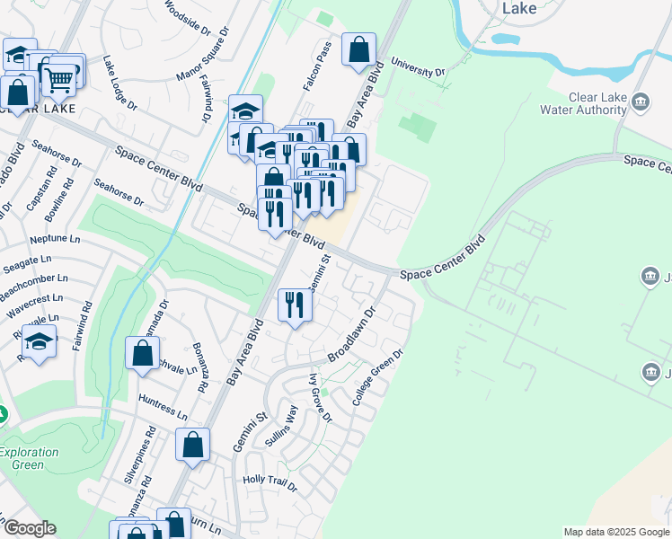 map of restaurants, bars, coffee shops, grocery stores, and more near 2378 Gemini Street in Houston