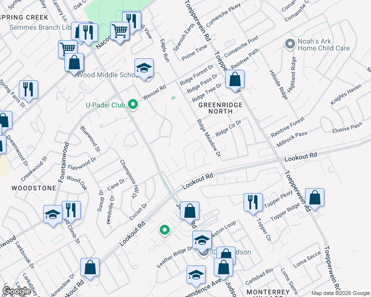 map of restaurants, bars, coffee shops, grocery stores, and more near 14318 Purple Martin in San Antonio