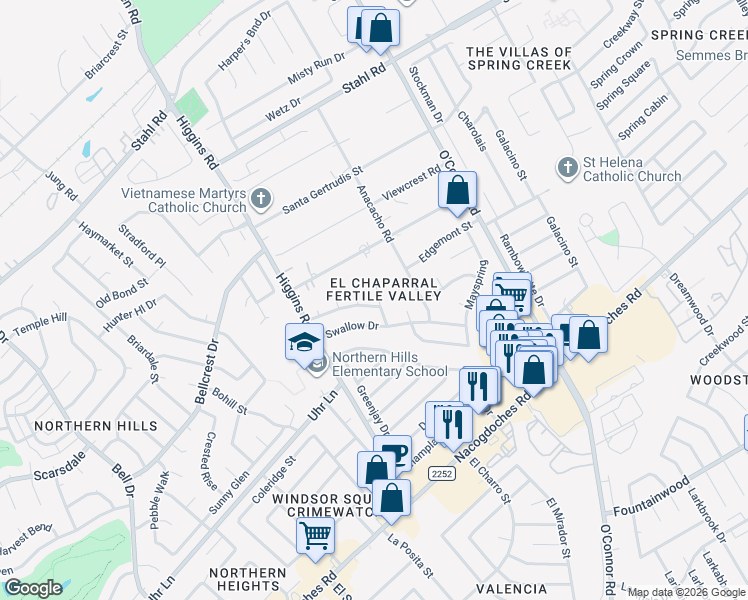 map of restaurants, bars, coffee shops, grocery stores, and more near 4922 Pelican Lane in San Antonio