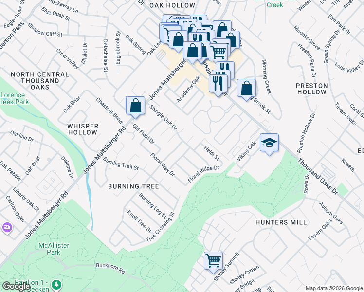 map of restaurants, bars, coffee shops, grocery stores, and more near 14139 Little Leaf Drive in San Antonio