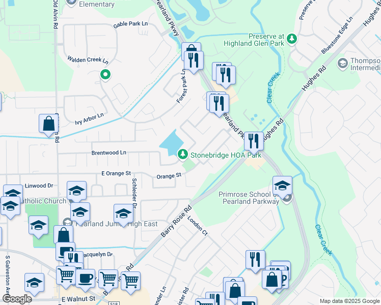 map of restaurants, bars, coffee shops, grocery stores, and more near 2009 Tall Timbers Ln in Pearland
