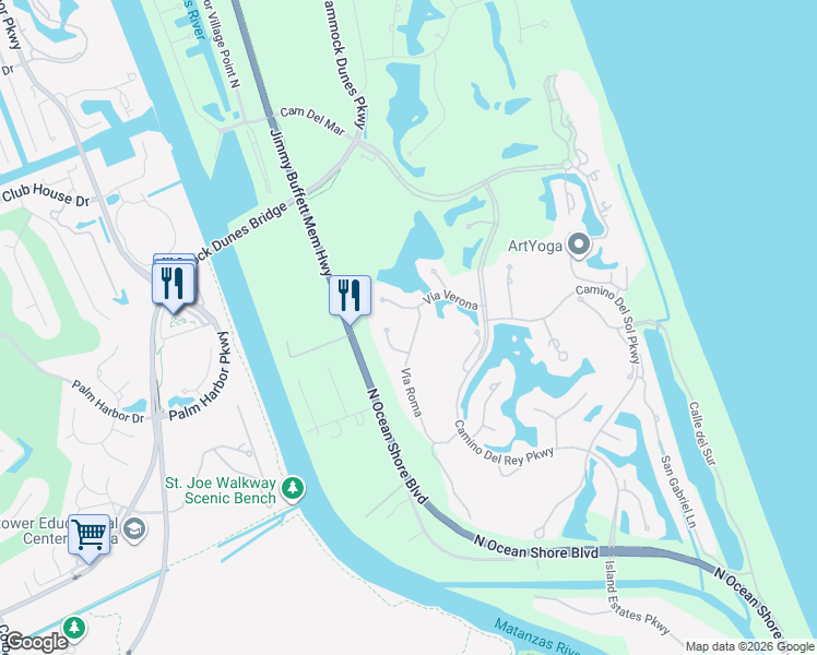map of restaurants, bars, coffee shops, grocery stores, and more near 4 Vía Roma in Palm Coast