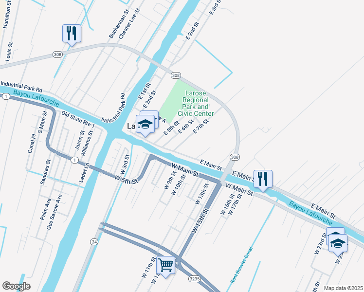 map of restaurants, bars, coffee shops, grocery stores, and more near 120 East 7th Street in Larose