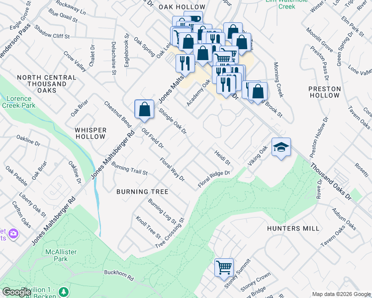 map of restaurants, bars, coffee shops, grocery stores, and more near 14139 Little Leaf Drive in San Antonio