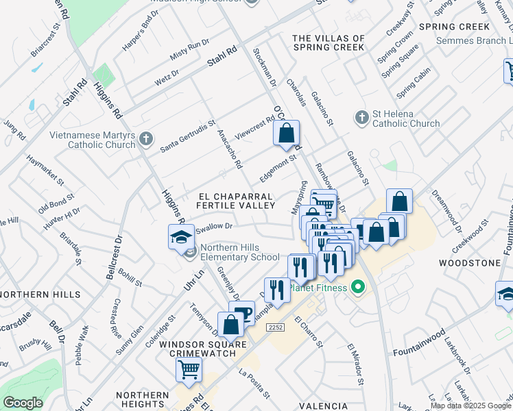 map of restaurants, bars, coffee shops, grocery stores, and more near 5103 Anacacho St in San Antonio