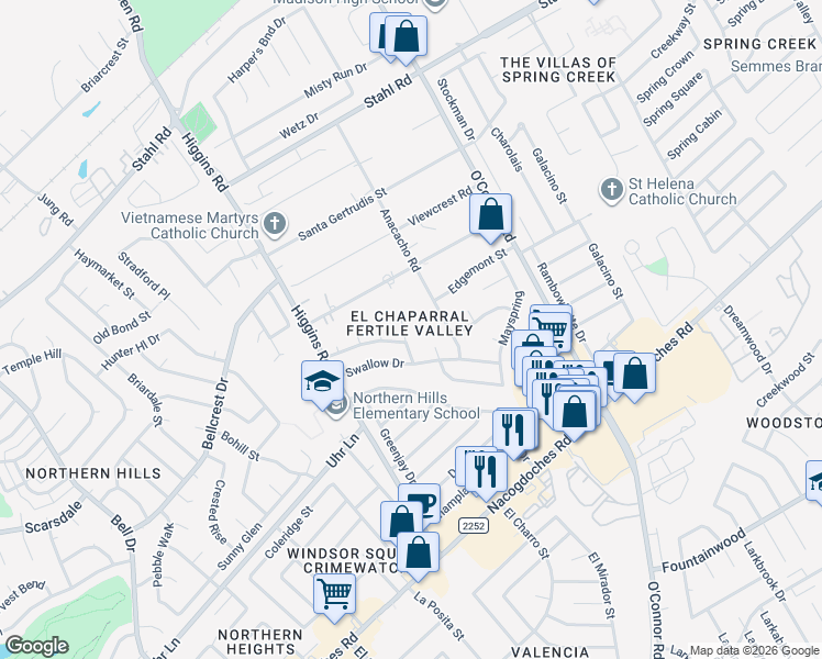 map of restaurants, bars, coffee shops, grocery stores, and more near 4922 Pelican Lane in San Antonio