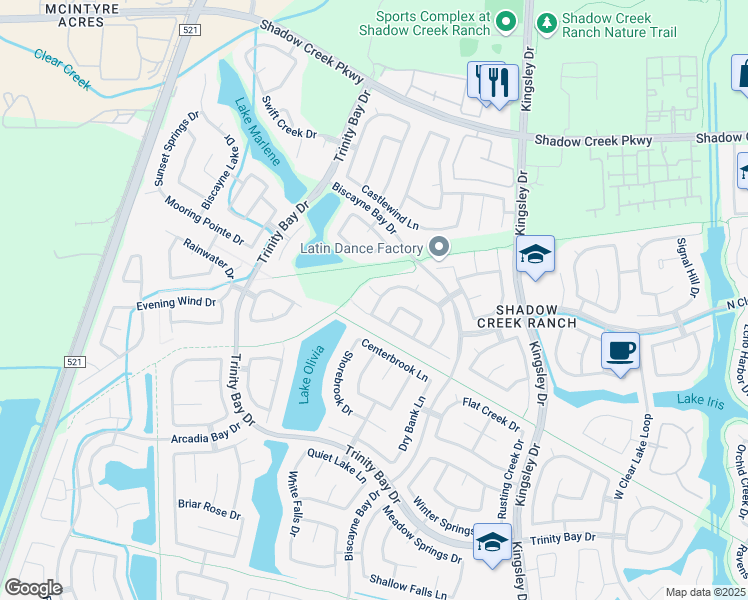 map of restaurants, bars, coffee shops, grocery stores, and more near 13102 Cambridge Shores Court in Pearland