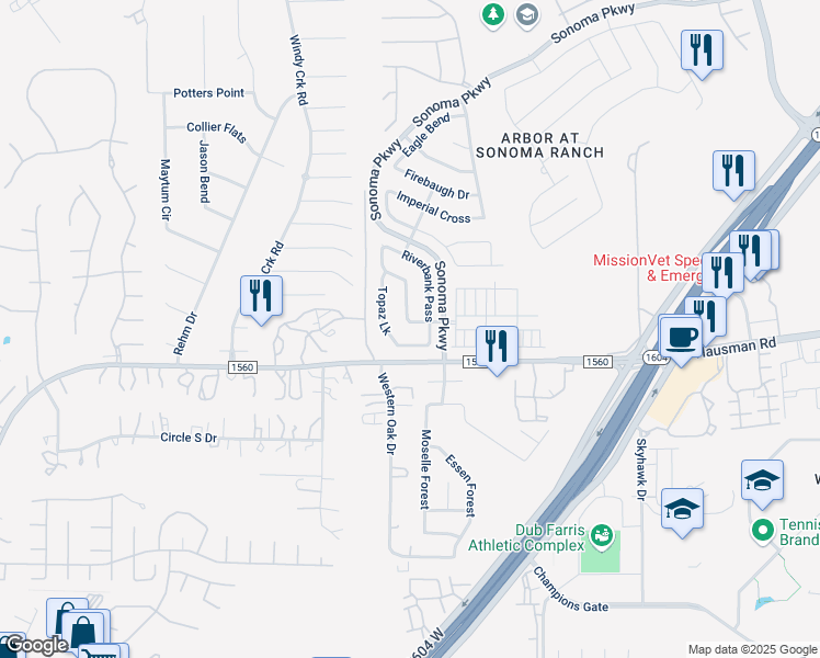 map of restaurants, bars, coffee shops, grocery stores, and more near 9018 Turlock Run in Helotes