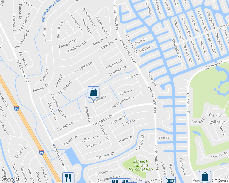 map of restaurants, bars, coffee shops, grocery stores, and more near 44 Folson Lane in Palm Coast