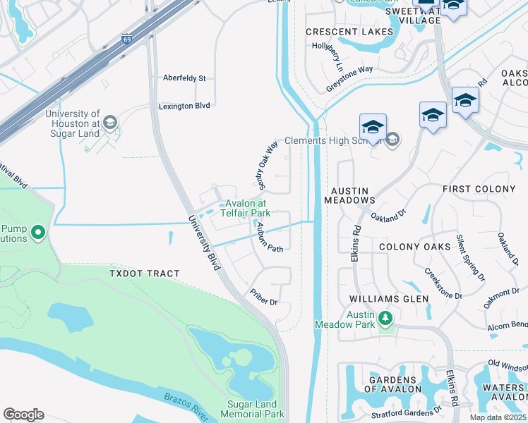 map of restaurants, bars, coffee shops, grocery stores, and more near 2926 Auburn Path in Sugar Land