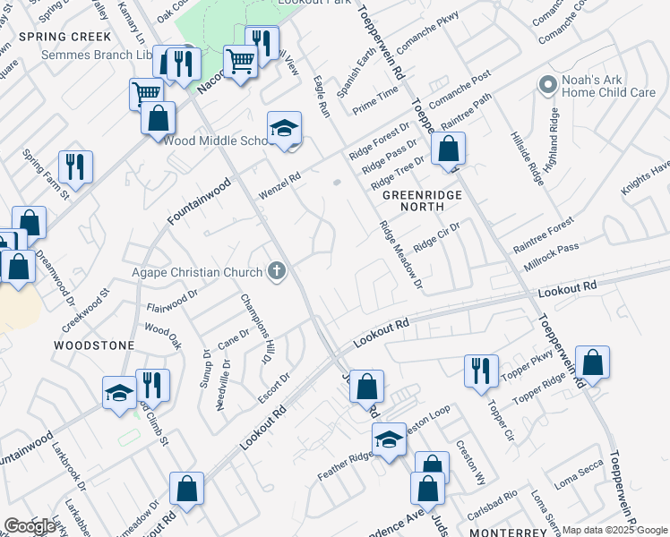 map of restaurants, bars, coffee shops, grocery stores, and more near 14412 Woods Hole Drive in San Antonio