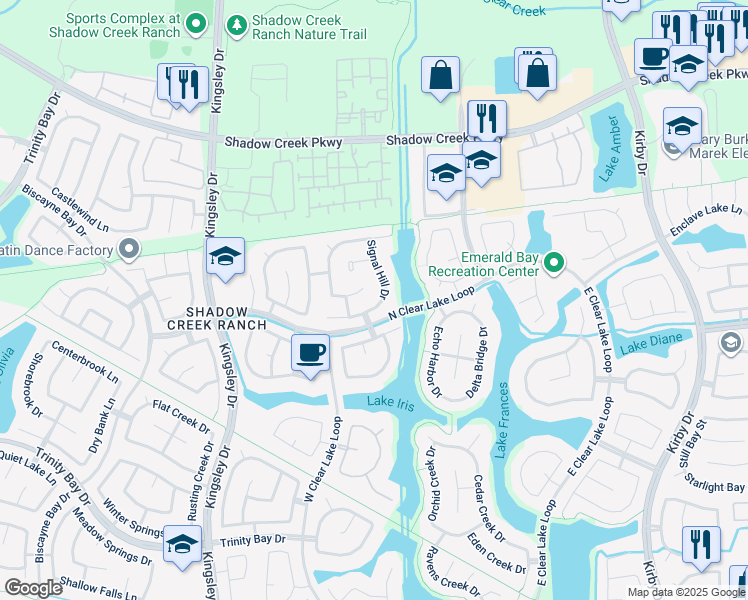 map of restaurants, bars, coffee shops, grocery stores, and more near 12301 Silent Creek Drive in Pearland