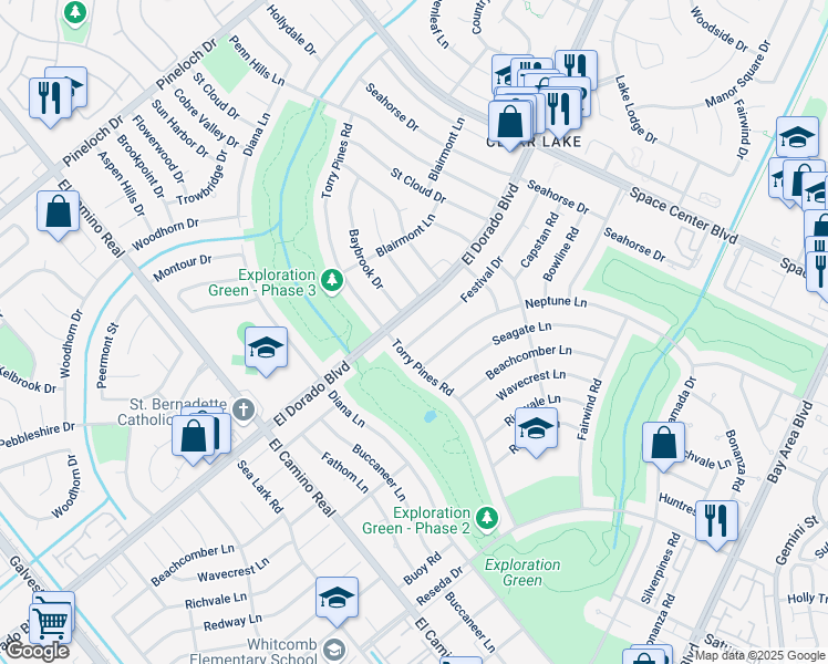 map of restaurants, bars, coffee shops, grocery stores, and more near 1407 Festival Drive in Houston