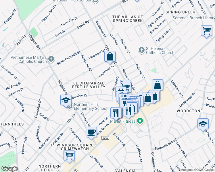 map of restaurants, bars, coffee shops, grocery stores, and more near 14424 Hereford in San Antonio