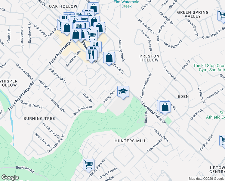 map of restaurants, bars, coffee shops, grocery stores, and more near 37 Sulfur Canyon in San Antonio