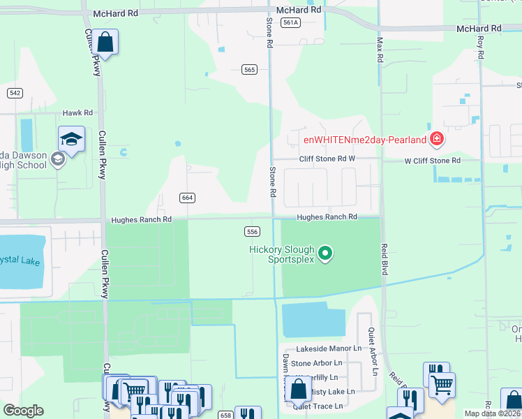 map of restaurants, bars, coffee shops, grocery stores, and more near 7905 County Road 403 in Pearland