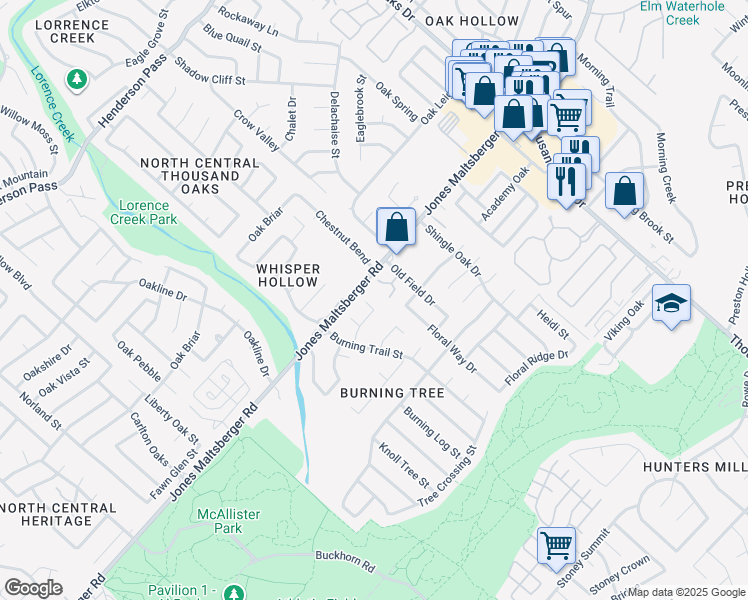 map of restaurants, bars, coffee shops, grocery stores, and more near 2611 Lone Summit Street in San Antonio