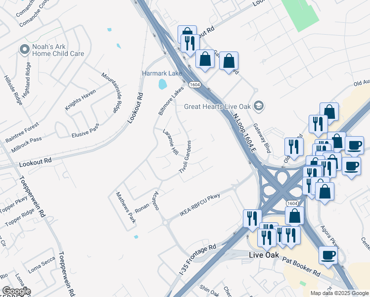 map of restaurants, bars, coffee shops, grocery stores, and more near 13904 Bressani Way in Live Oak